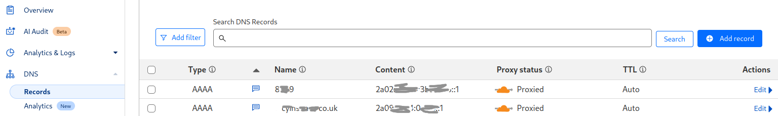 cloudflare, раздел DNS/Records