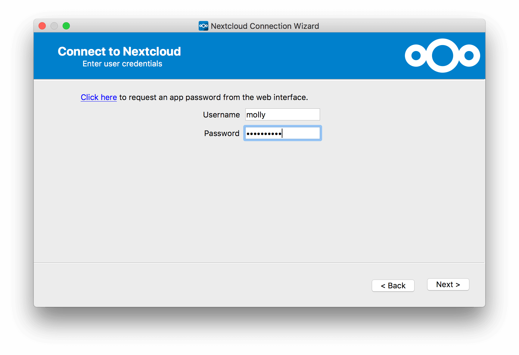 form for entering your Nextcloud login