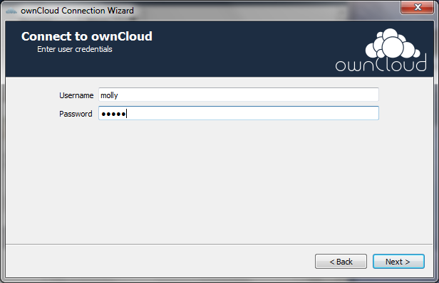 form for entering your ownCloud login