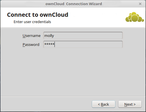 form for entering your ownCloud login