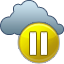 Status icon, little cloud with yellow circle and vertical parallel 
lines