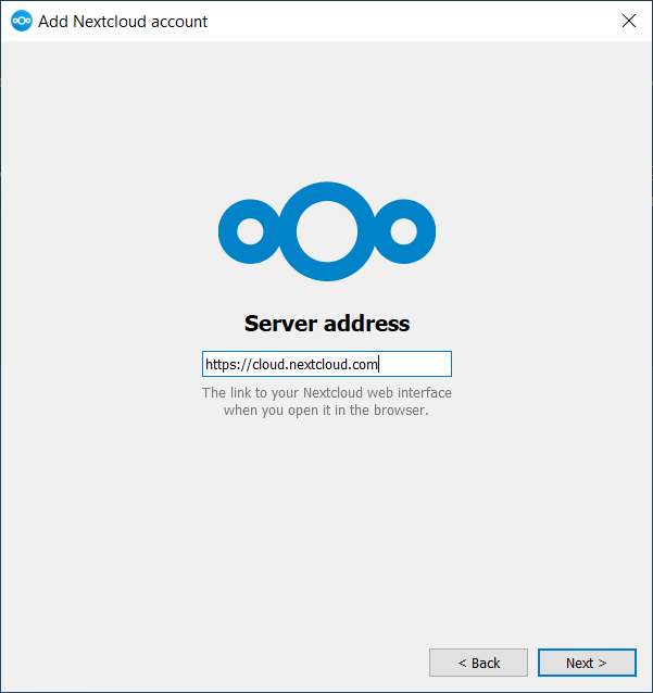 form for entering Nextcloud server URL