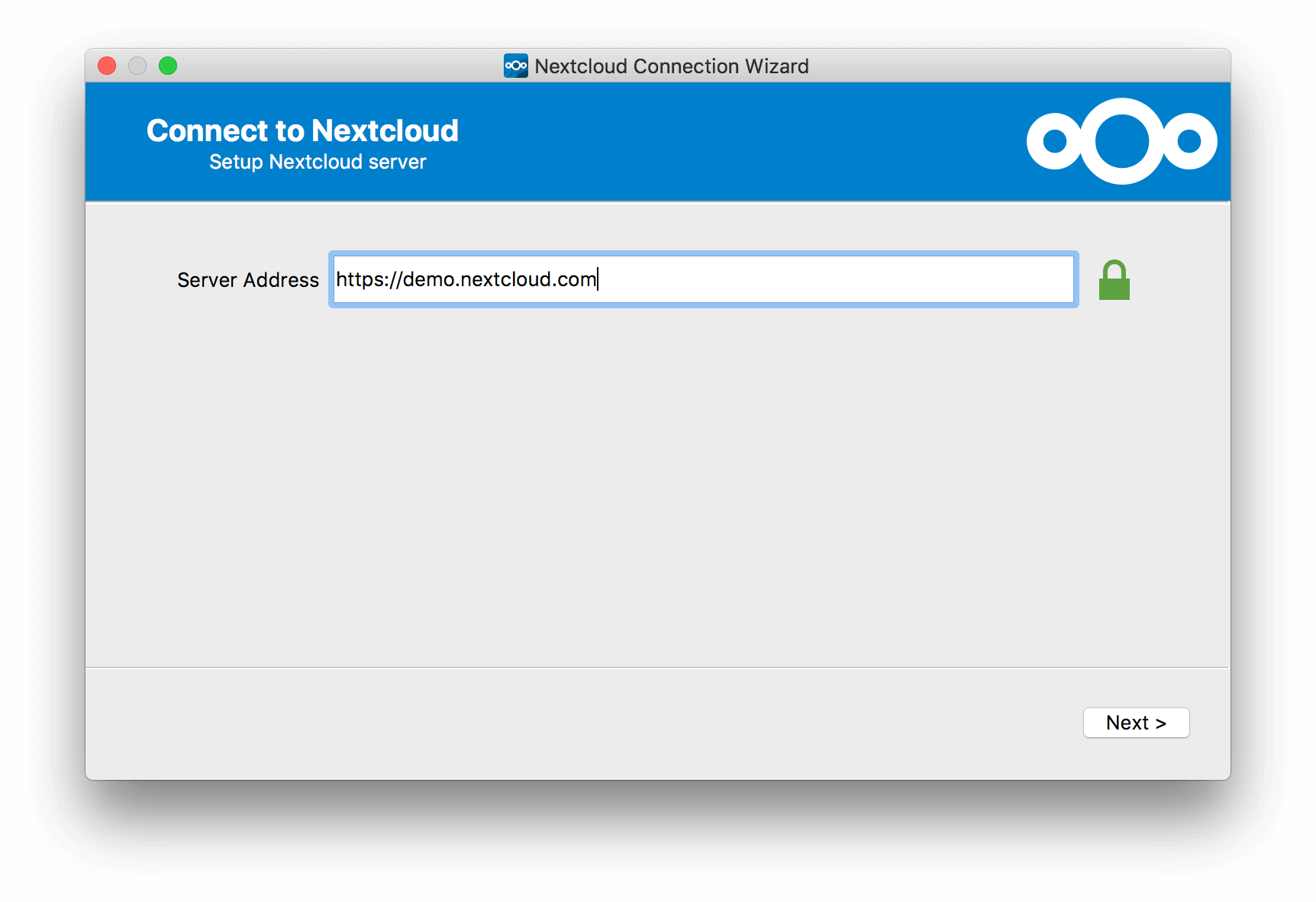 form for entering Nextcloud server URL